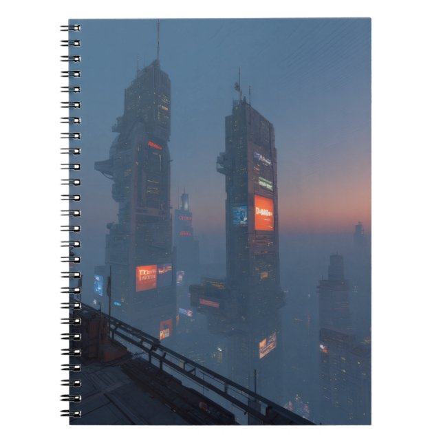 Cyberpunk Skyline Fog Notebook (Front)