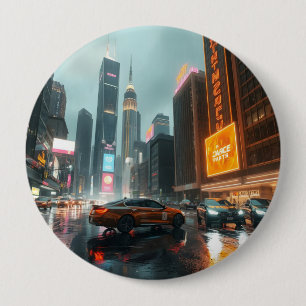 Cyberpunk Skyscrapper City Cars 10 Cm Round Badge