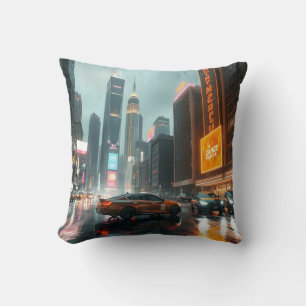 Cyberpunk Skyscrapper City Cars Cushion