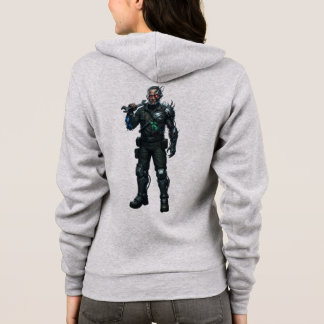 Cyberpunk Soldier Graphic Grey Zip Techwear Hoodie