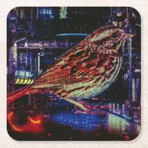 Cyberpunk Sparrow in Neon Cityscape
