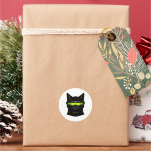 Cyberpunk Stealth Cat Neon Green Cyber Visor  Classic Round Sticker