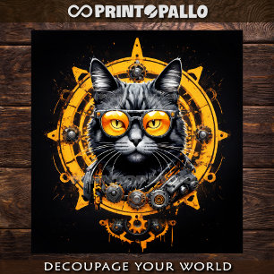 Cyberpunk steampunk cat with glasses - Decoupage Wrapping Paper Sheet
