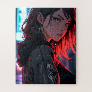 Cyberpunk Streetwear Anime Girl Neon Night City Ar Jigsaw Puzzle