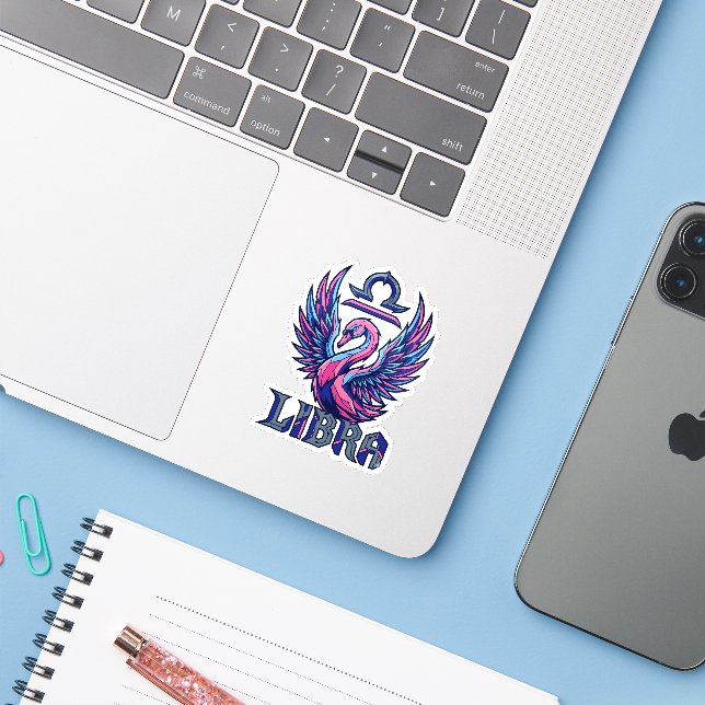 Cyberpunk Synthwave Libra Zodiac Mascot Swan (Laptop w/ iPhone)