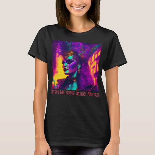 Cyberpunk-synthwave Mardi Gras Woman T-Shirt (Front)
