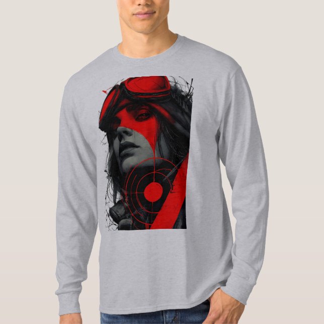 Cyberpunk Tactical Girl Red Target Long Sleeve T-Shirt (Front)