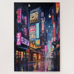 Cyberpunk Tokyo Street Neon Jigsaw Puzzle