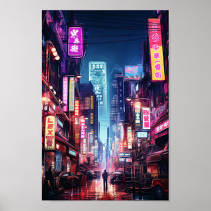 Cyberpunk Tokyo Street Neon Light  Poster