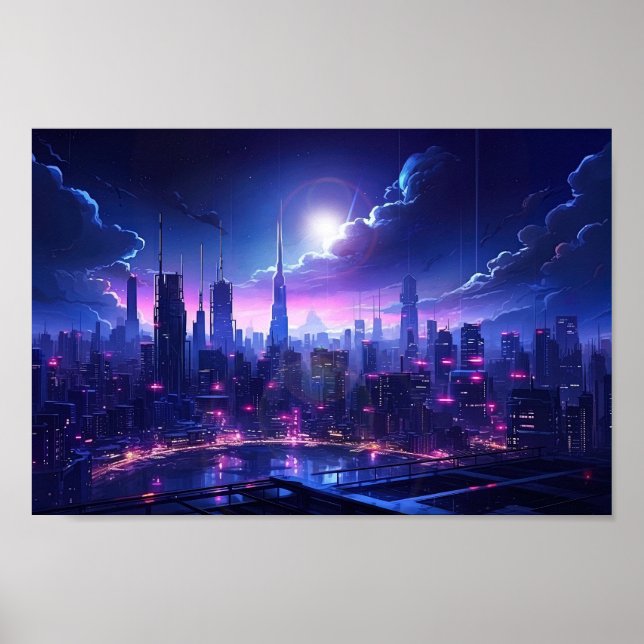 Cyberpunk Tokyo Waterfront Poster (Front)