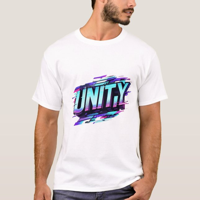 Cyberpunk UNITY: Glitch Effect Futuristic Design T-Shirt (Front)