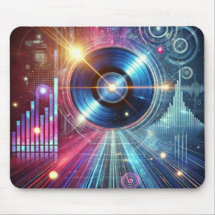 Cyberpunk Vinyl Beats - Neon Synthwave Gaming Mous Mouse Pad