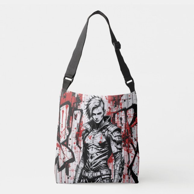 Cyberpunk Warrior Graffiti  Crossbody Bag (Front)