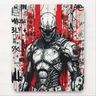Cyberpunk Warrior Graffiti Mousepad – Red, Black 