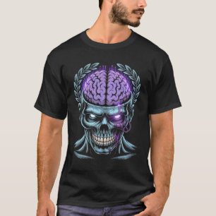 Cyberpunk Zombie AI Brain T-Shirt   Sci-Fi Glitch 