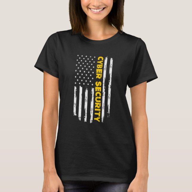 Cybersecurity It Programmers Vertical Us Flag T-Shirt (Front)