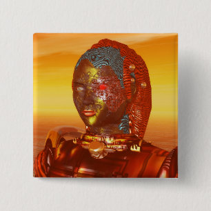 CYBORG ARES IN DESERT OF HYPERION Science Fiction 15 Cm Square Badge