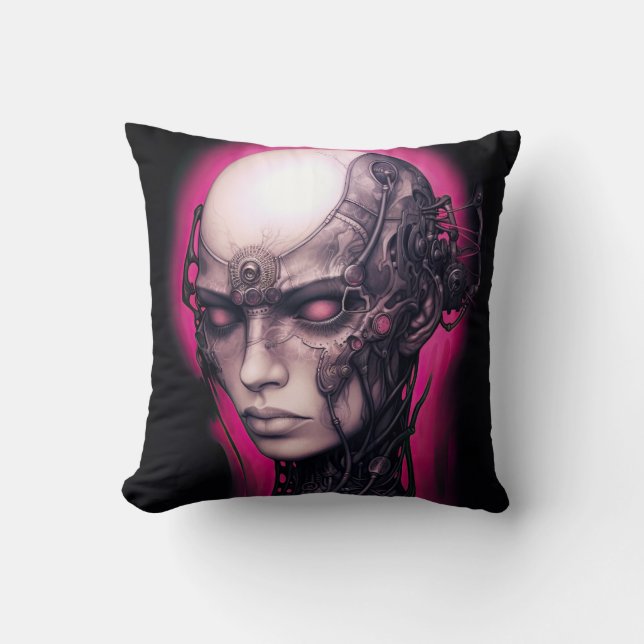 Cyborg Girl Cool Teen Pink Neon Cushion (Front)