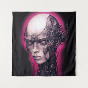 Cyborg Girl Cool Teen Pink Neon Tapestry