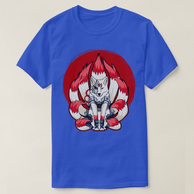Cyborg Kitsune Nine Tailed Fox Cyber Aesthetic1 T-Shirt (Design Front)
