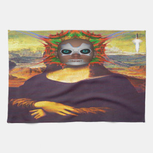 Cyborg Mona Lisa Tea Towel