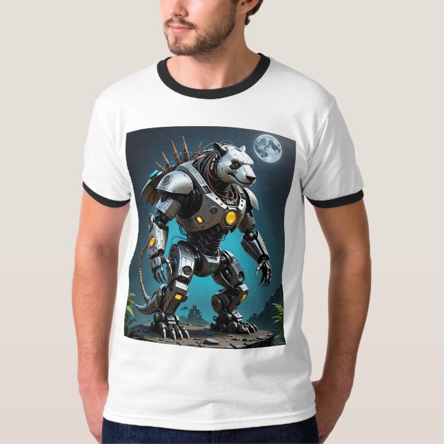 Cyborg Panda Mech Warrior Battle Mode Tshirt (Front)