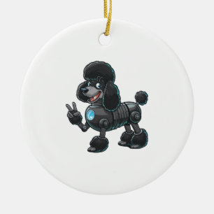Cyborg Poodle Robot Peace Sign Ceramic Tree Decoration
