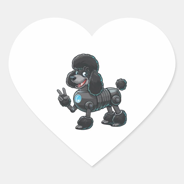Cyborg Poodle Robot Peace Sign Heart Sticker (Front)