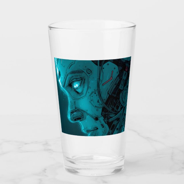 CYBORG ROBOTIC HEAD Beer Glass (Front)