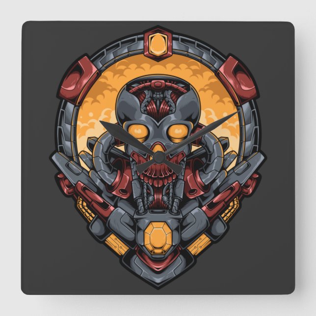 Cyborg Square Wall Clock (Front)