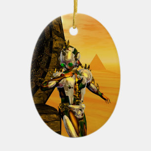 CYBORG TITAN IN HYPERION DESERT Sci-Fi Ceramic Tree Decoration