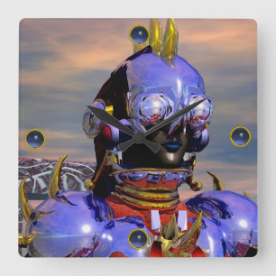 CYBORG TITAN PORTRAIT Blue Science Fiction Scifi Square Wall Clock
