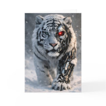 Cyborg white tiger greeting card cybernetic wild l