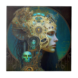 Cyborg Woman Fantasy Sci-Fi Art Ceramic Tile