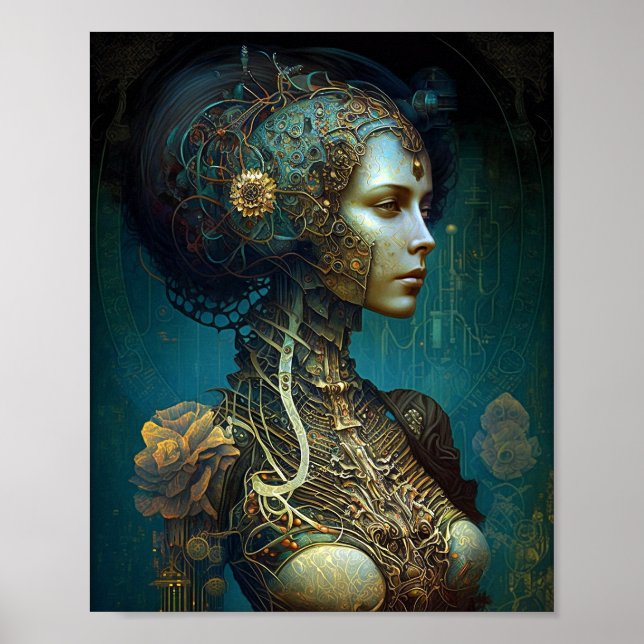 Cyborg Woman Fantasy Sci-Fi Art Poster (Front)