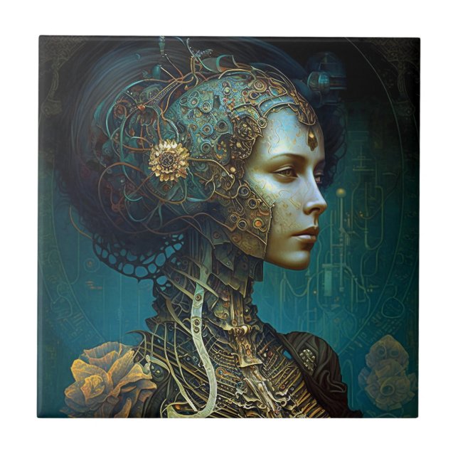 Cyborg Woman Fantasy Sci-Fi Art Tile (Front)