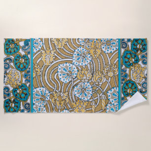 cyclamen blue art nouveau flower botanical beach towel