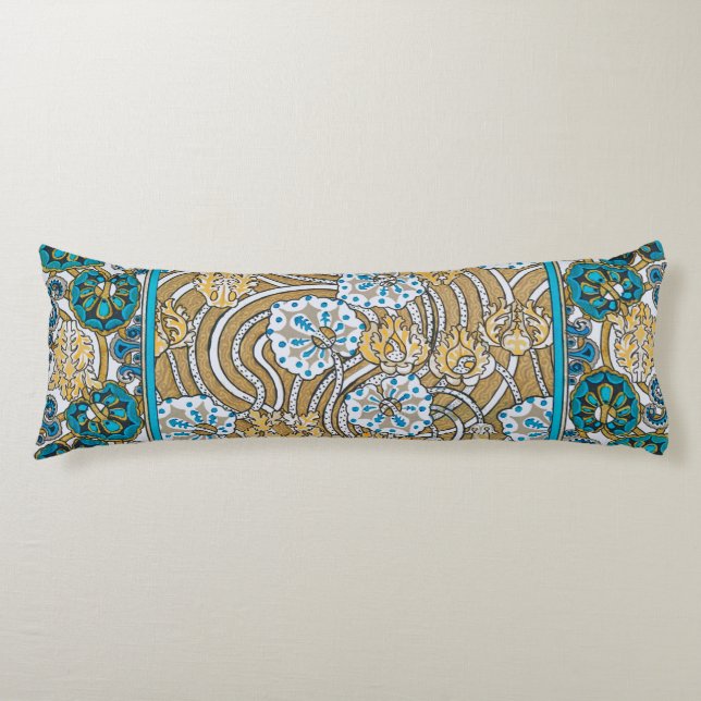 cyclamen blue art nouveau flower botanical body cushion (Front)