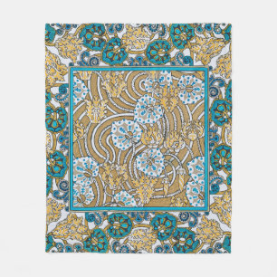 cyclamen blue art nouveau flower botanical fleece blanket