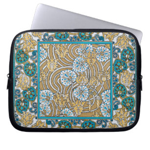cyclamen blue art nouveau flower botanical laptop sleeve