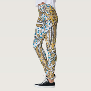 cyclamen blue art nouveau flower botanical leggings