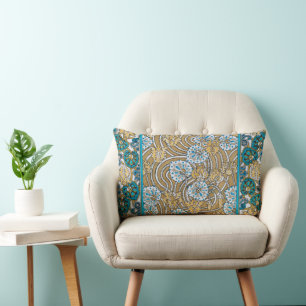 cyclamen blue art nouveau flower botanical lumbar cushion
