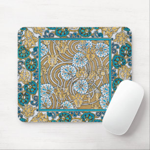 cyclamen blue art nouveau flower botanical mouse pad