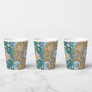 cyclamen blue art nouveau flower botanical paper cups