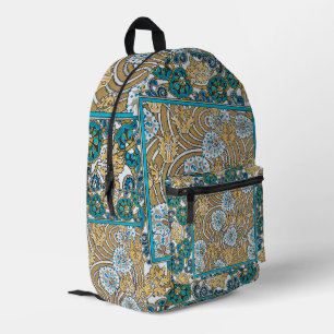 cyclamen blue art nouveau flower botanical printed backpack