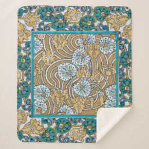 cyclamen blue art nouveau flower botanical sherpa blanket
