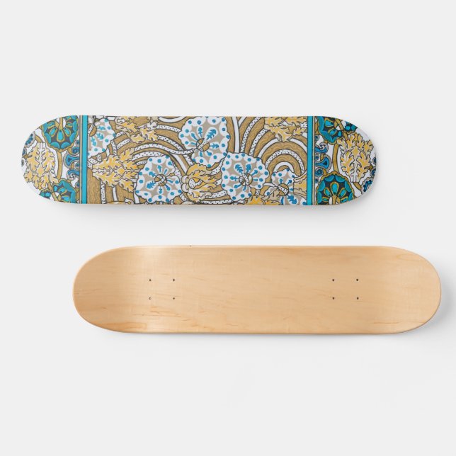 cyclamen blue art nouveau flower botanical skateboard (Horz)