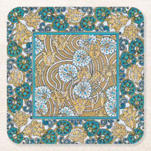 cyclamen blue art nouveau flower botanical square paper coaster