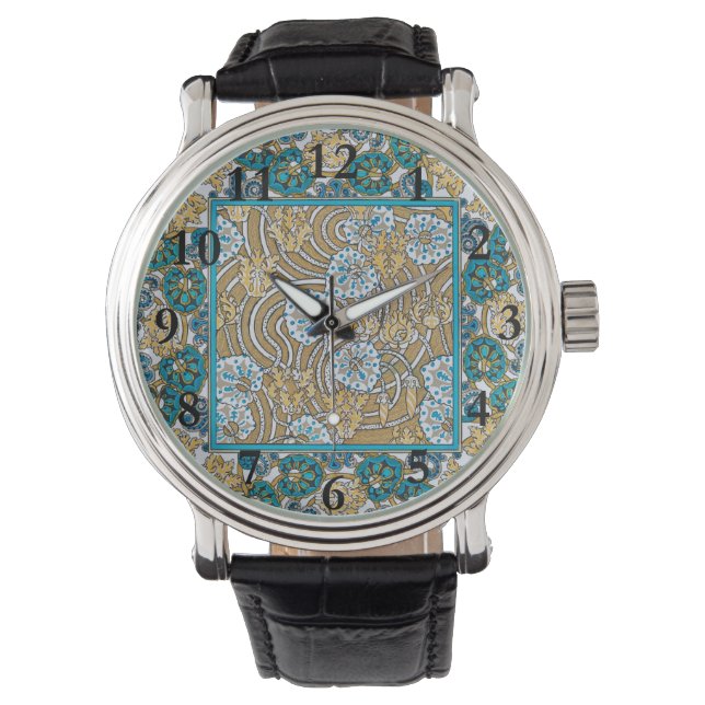 cyclamen blue art nouveau flower botanical watch (Front)