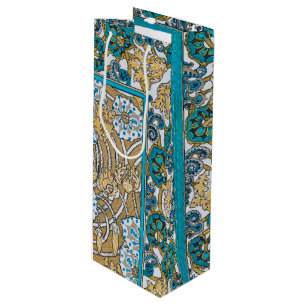 cyclamen blue art nouveau flower botanical wine gift bag